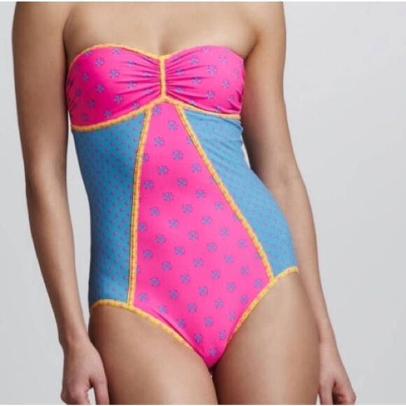 Marc Jacobs Cleo‎ Print Bandeau Maillot One Piece Swimsuit Sz S Colorful Vivrant - Picture 1 of 7